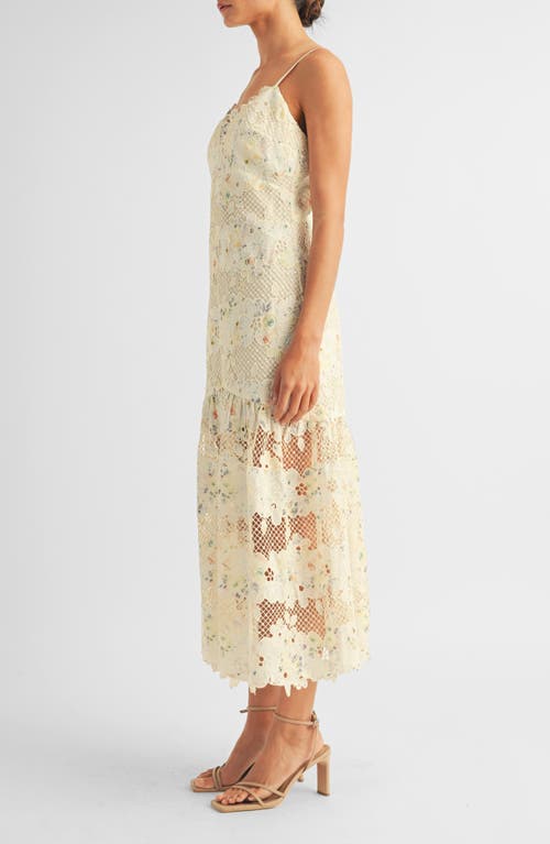 Arose Studio Sabrina Floral Lace Midi Dress In Gold