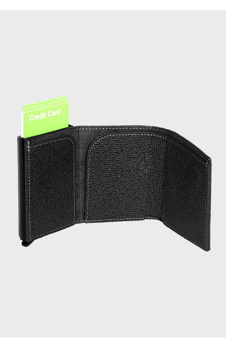 Furniq UK Genuine Leather Caviar Pattern Trifold Card Holder, Alternate, color, Black