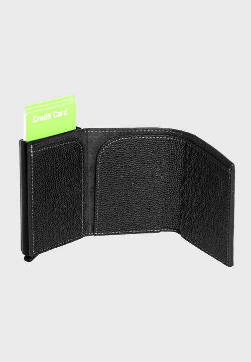 Furniq Uk Genuine Leather Caviar Pattern Trifold Card Holder In Black