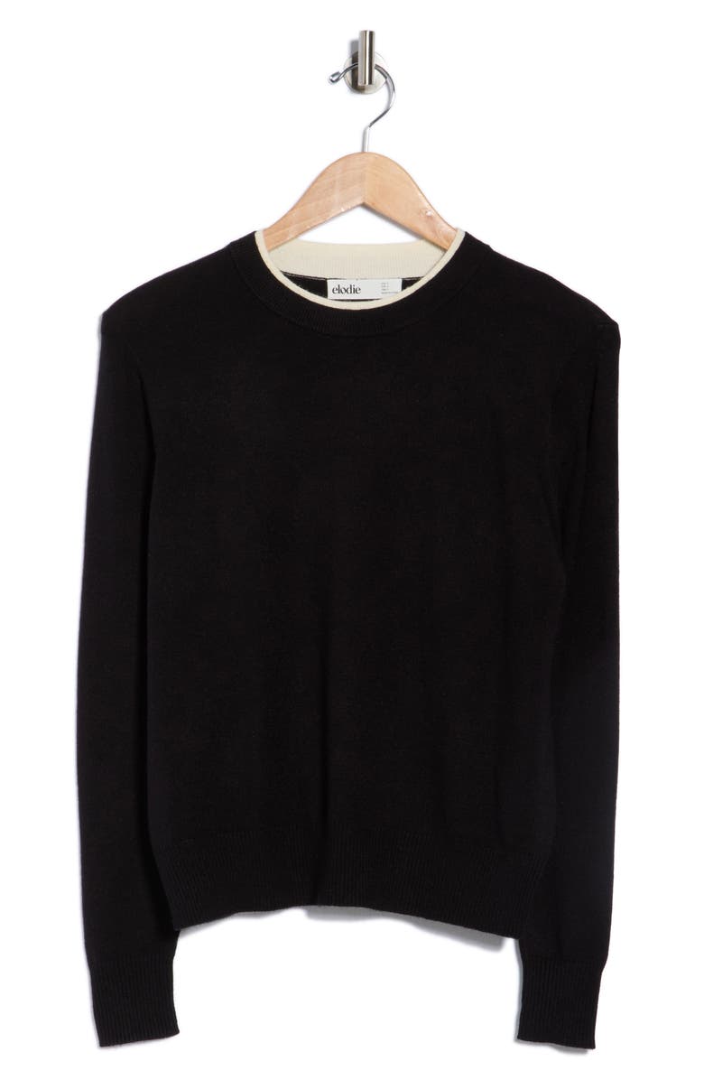 Elodie Tipped Crewneck Sweater, Alternate, color, Black