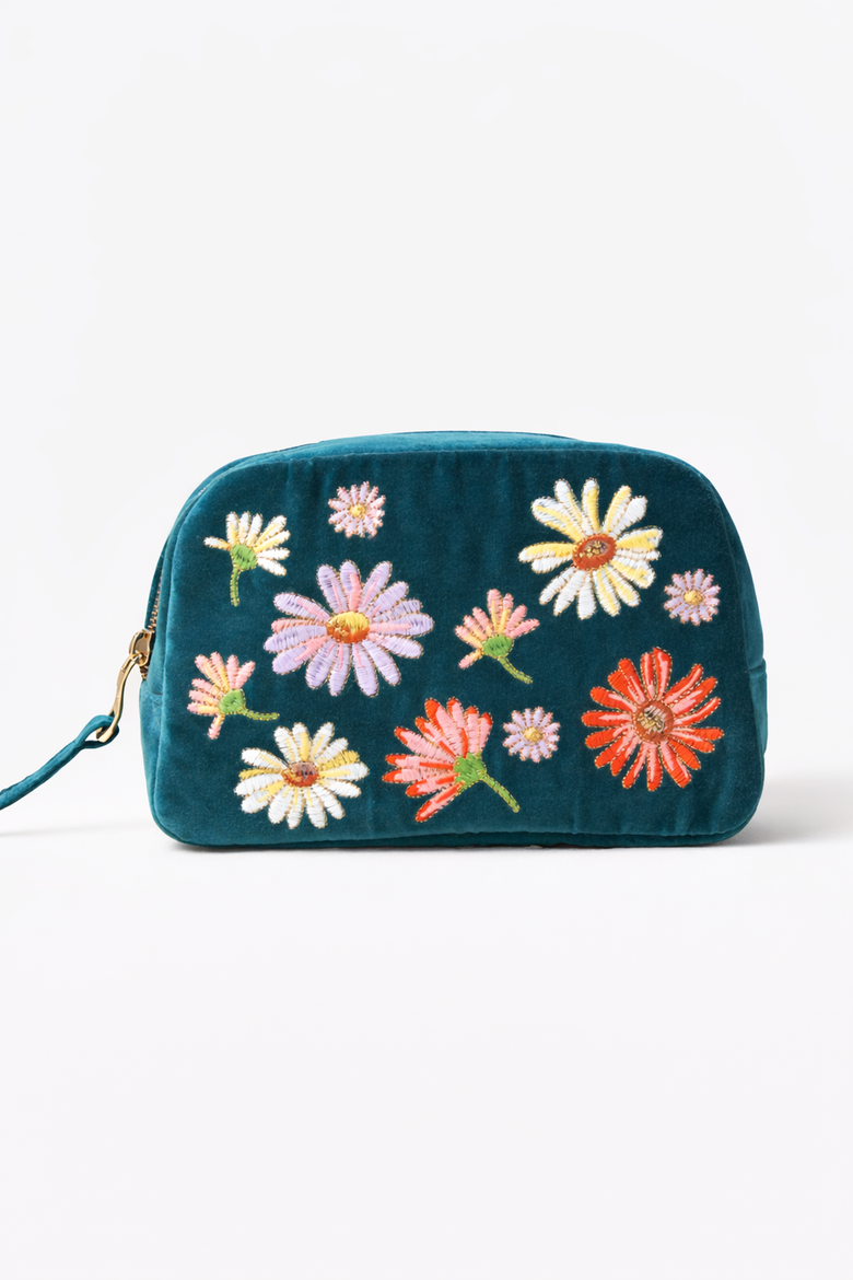 Wildflower Velvet Makeup Bag, Main, color, Rich Blue