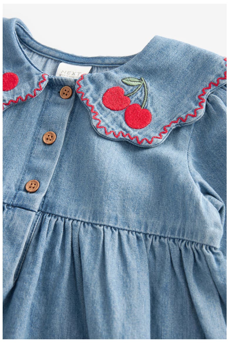 Kids' Cherry Long Sleeve Denim Dress, Alternate, color, BLUE