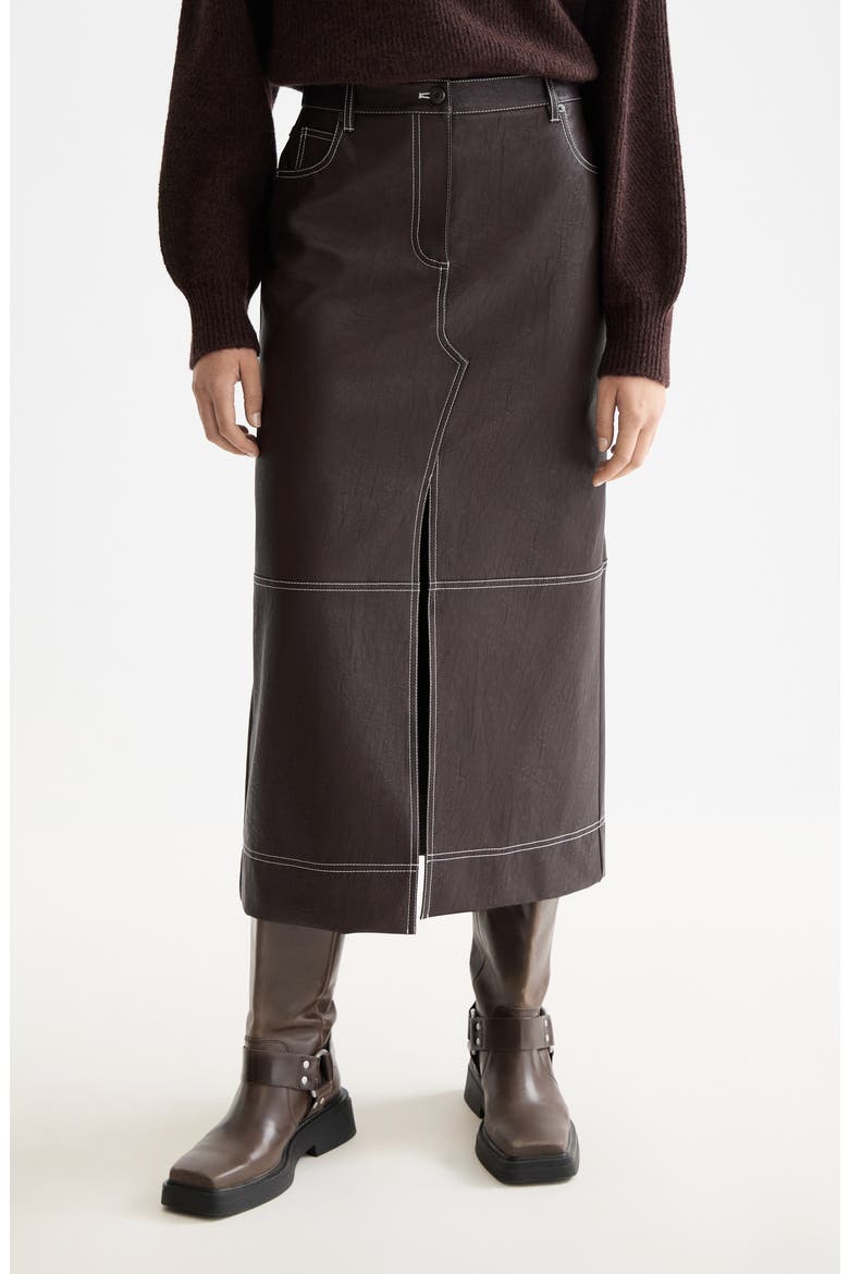 Faux Leather Midi Skirt, Main, color, CHOCOLATE PLUM