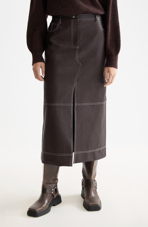 Faux Leather Midi Skirt
