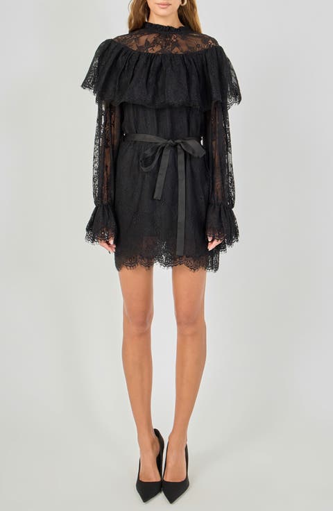 Mock Neck Lace Minidress