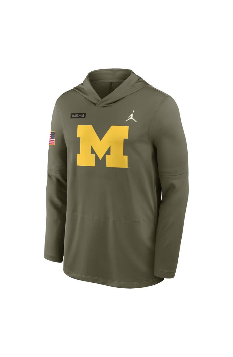 Jordan Brand Men's Jordan Brand Olive Michigan Wolverines 2025 Military Appreciation Dri-FIT Long Sleeve Hoodie T-Shirt, Alternate, color, Olive