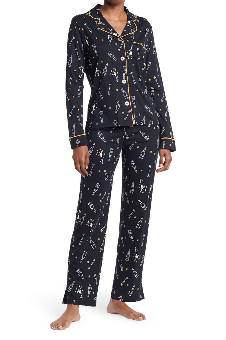 Long Sleeve Top & Pants 2-Piece Pajama Set, Main, color, BLACK