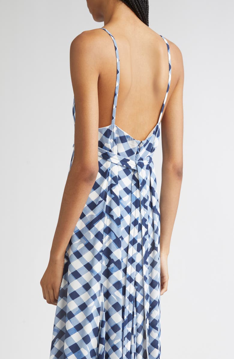 Proenza Schouler June Abstract Gingham Crêpe de Chine Maxi Dress, Alternate, color, Dark Navy Multi