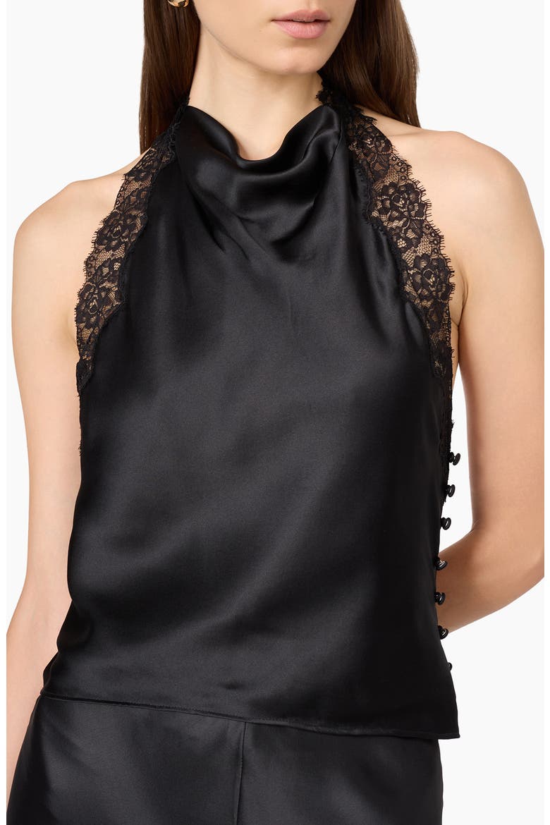 Lucille Lace Trim Silk Top, Main, color, BLACK