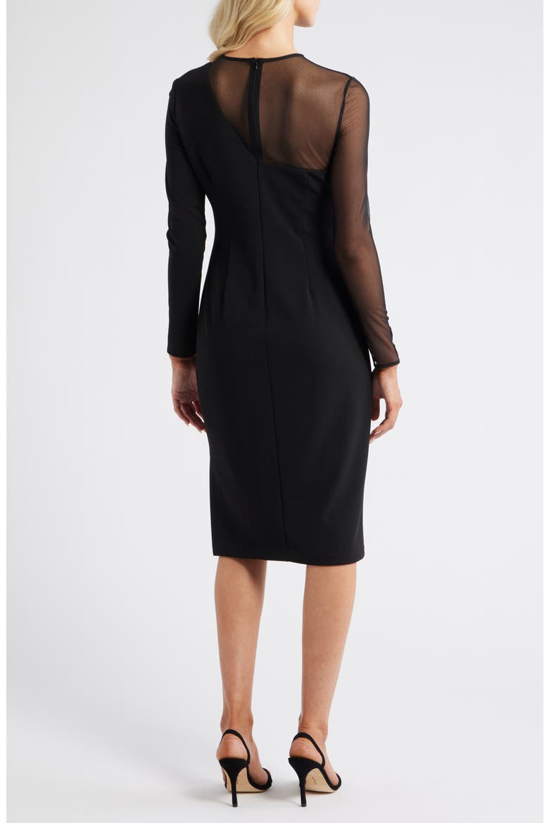 Long Sleeve Beaded Crepe Midi Dress, Alternate, color, BLACK
