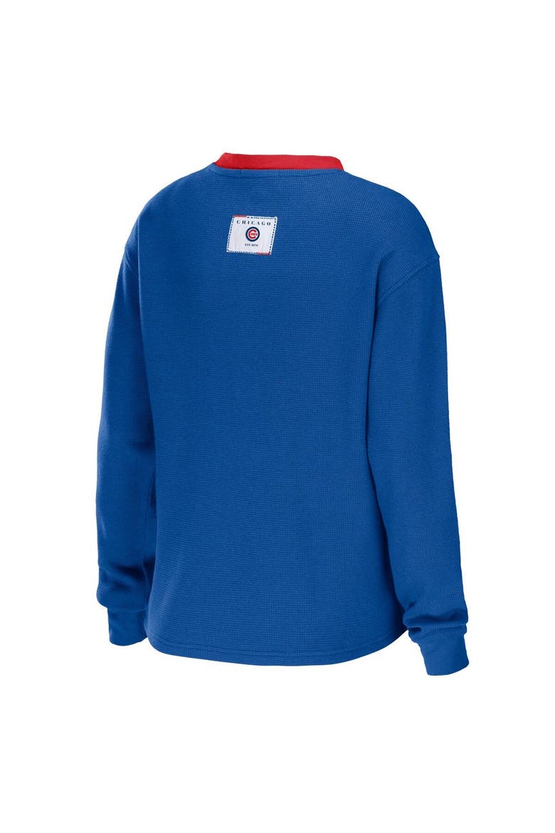 Women's WEAR by Erin Andrews Royal Chicago Cubs Waffle Henley Long Sleeve T-Shirt, Alternate, color, Royal