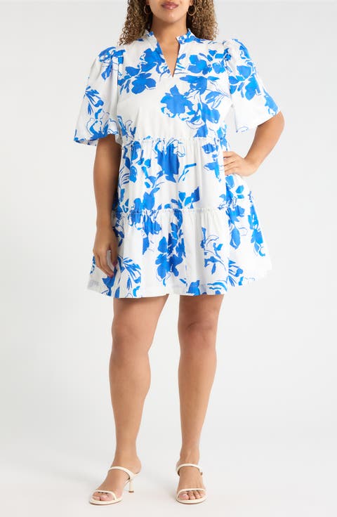 Aby Floral Dixie Tiered Cotton Dress (Plus)