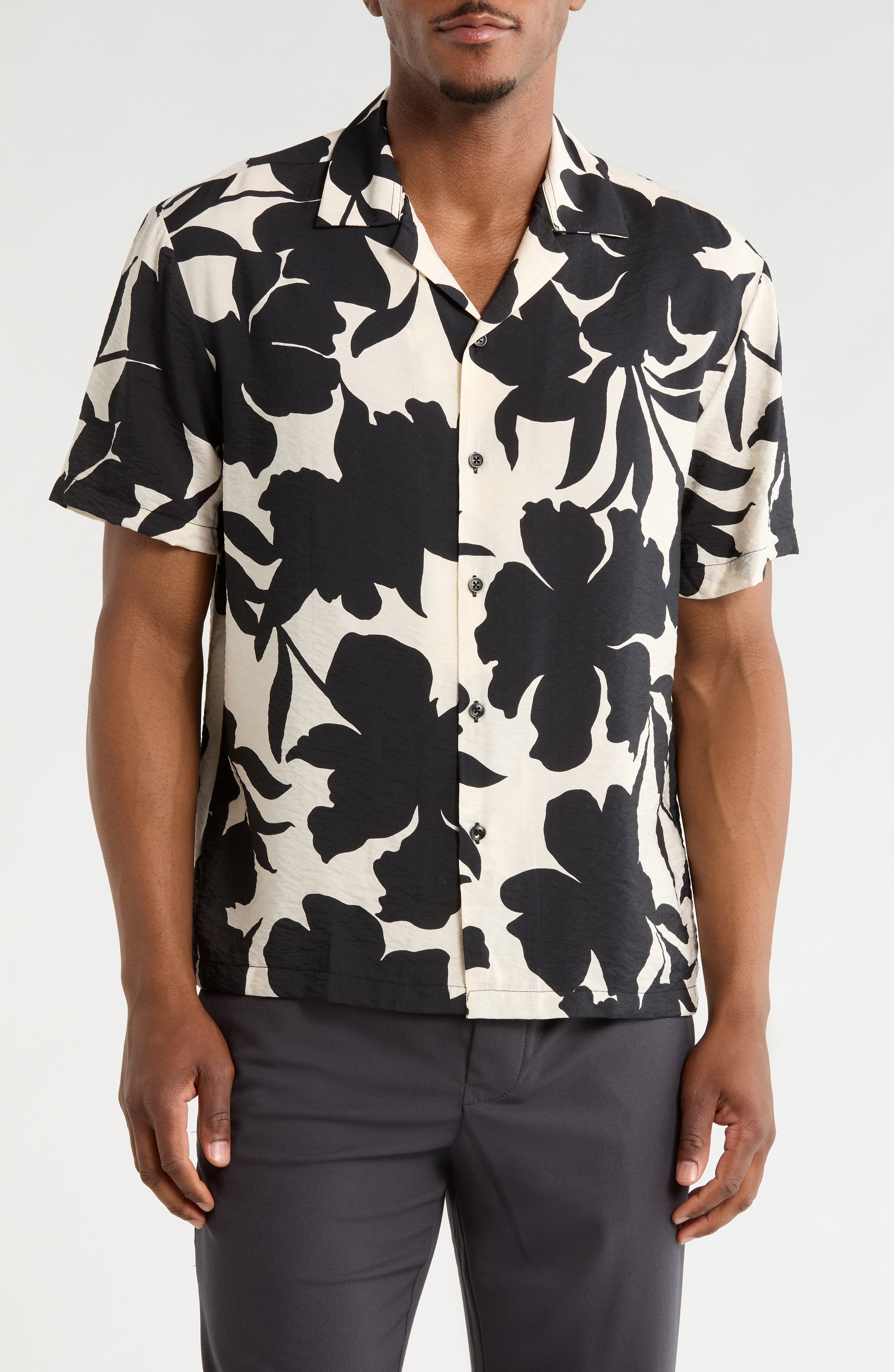 DENIM AND FLOWER Floral Crinkled Camp Shirt