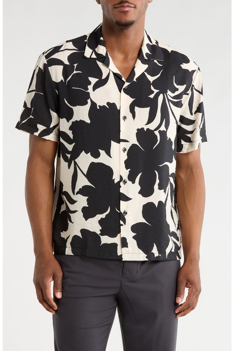 Floral Crinkled Camp Shirt, Main, color, CREAM