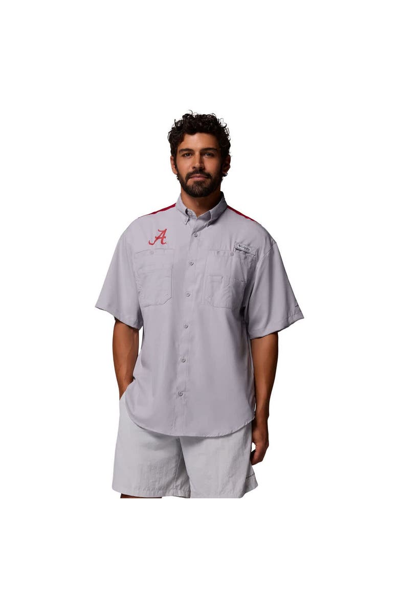 Men's Columbia Gray Alabama Crimson Tide Tamiami Colorblock Omni-Shade Button-Down Shirt, Main, color, Gray