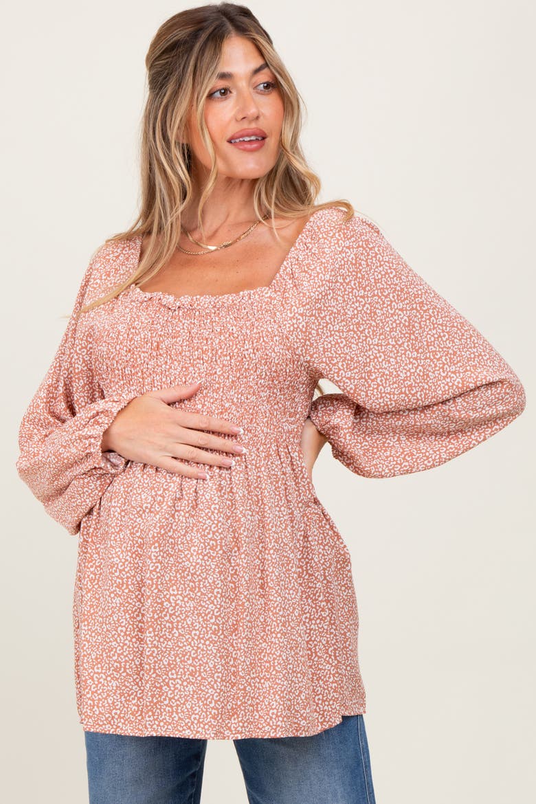 Printed Smocked Tunic Top, Alternate, color, Mauve