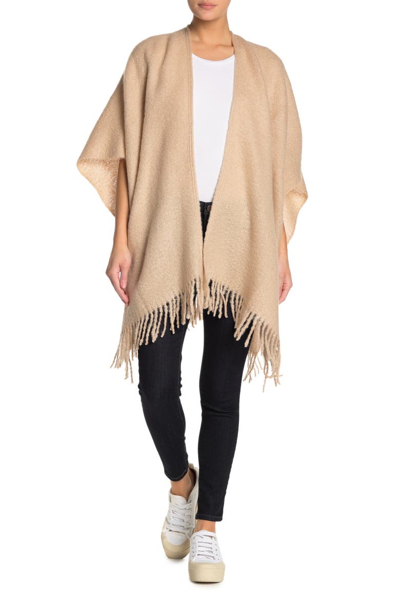 Fringed Bouclé Ruana, Main, color, ECHO OATMEAL