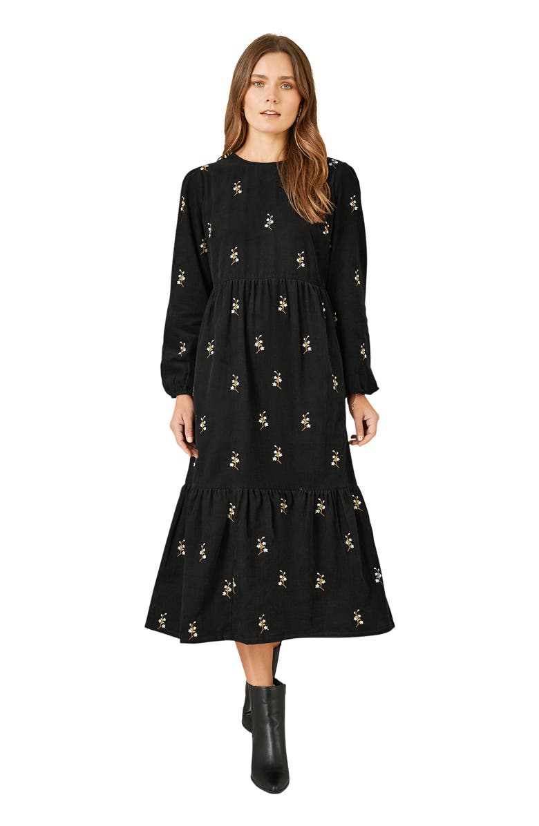 Yumi Long Sleeve Midi Floral Dress, Main, color, Black