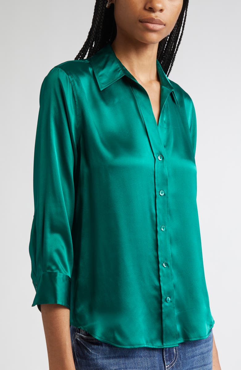 L'AGENCE Dani Silk Charmeuse Blouse, Alternate, color, Bottle Green