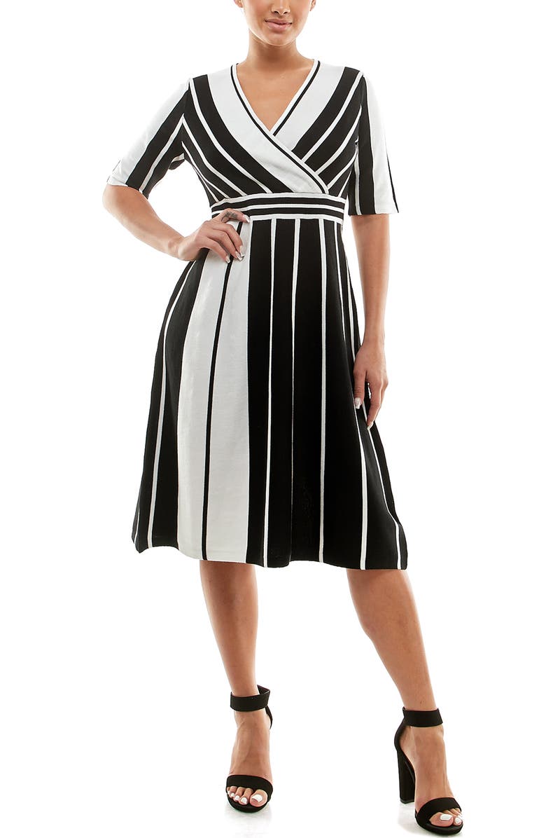 Nina Leonard Stripe Elbow Sleeve Sweater Dress, Main, color, 