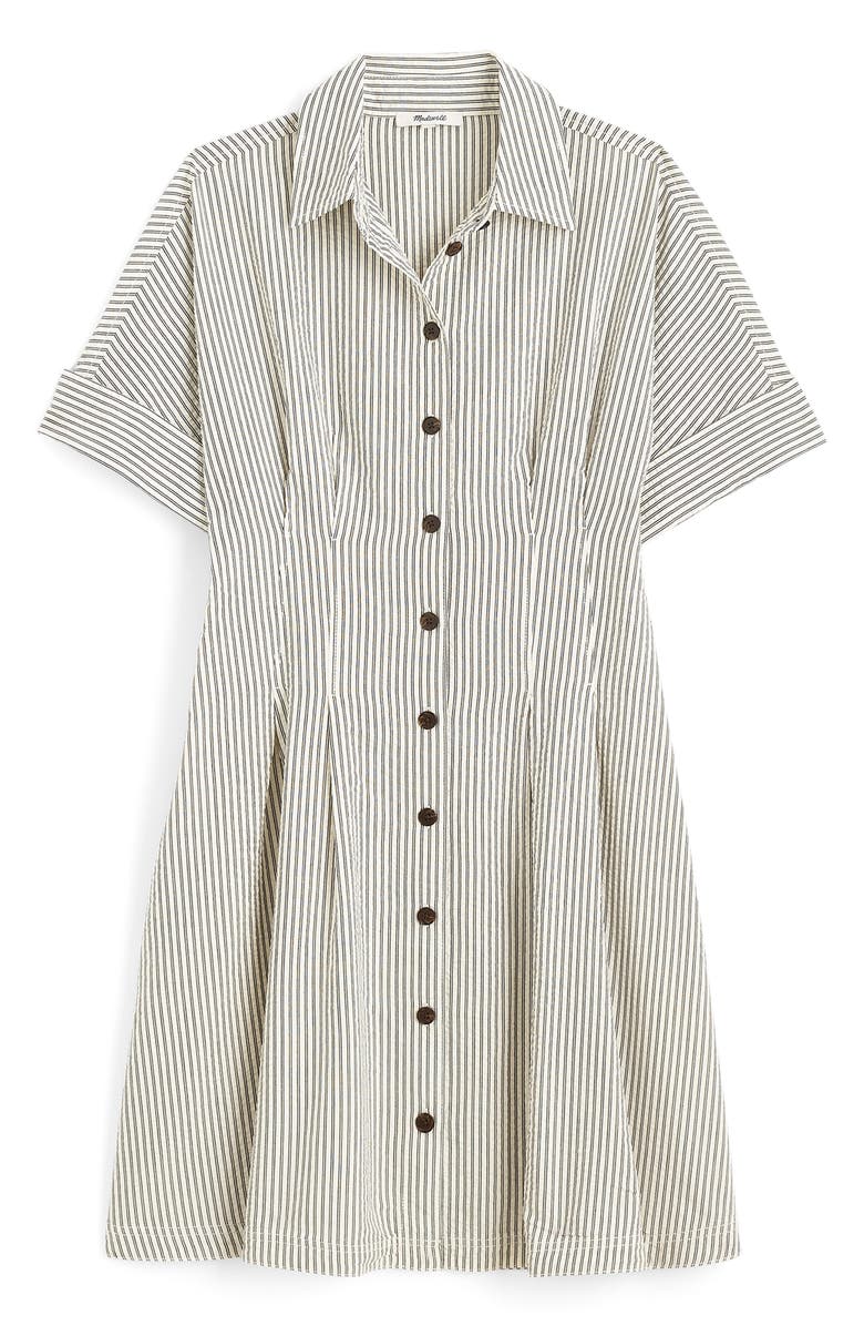Madewell The Perry Stripe Cotton Seersucker Mini Shirtdress, Alternate, color, Black Vintage Ivory Yarndye