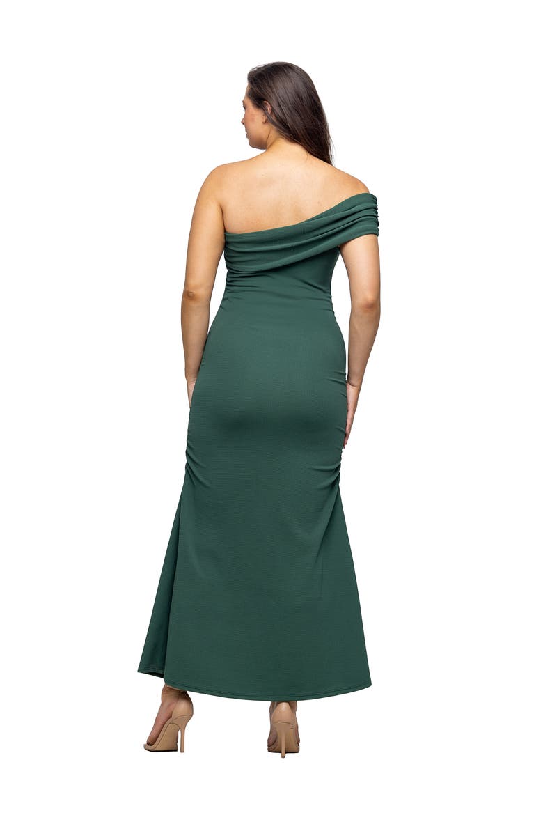 Formal One Shoulder Rouched Mermaid Maxi Dress, Alternate, color, Hunter