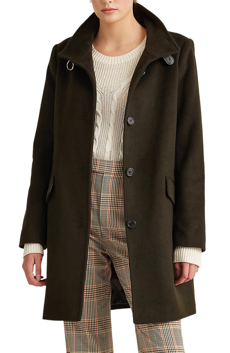 Lauren Ralph Lauren Tab Front Wool Blend Coat, Main, color,