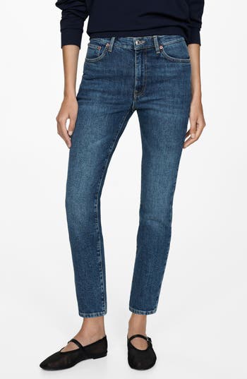 Mango Claudia Waxed Crop Slim Fit Jeans