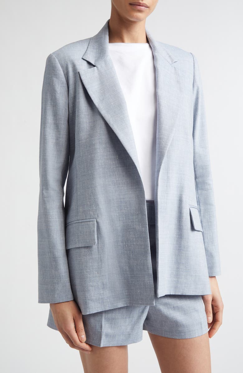 Eleventy Open Front Linen & Wool Jacket, Alternate, color, 130 Sky Blue