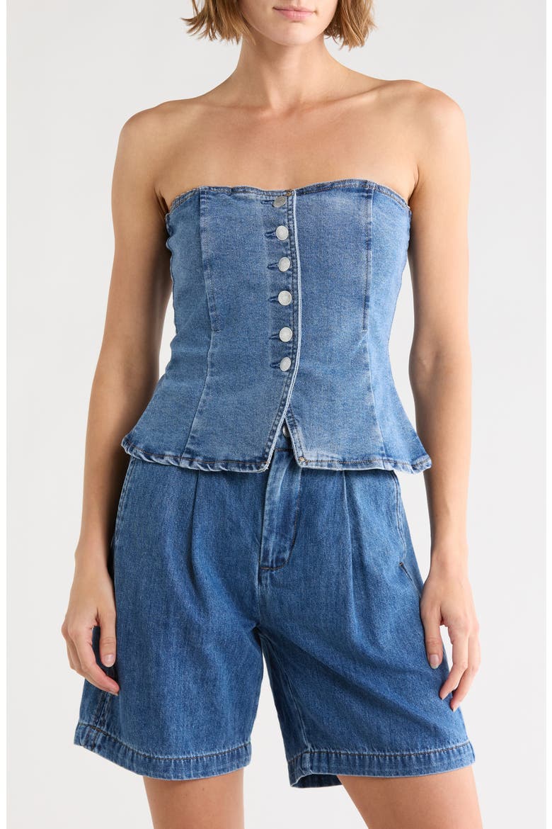 Strapless Button Front Bustier, Main, color, HERITAGE DENIM