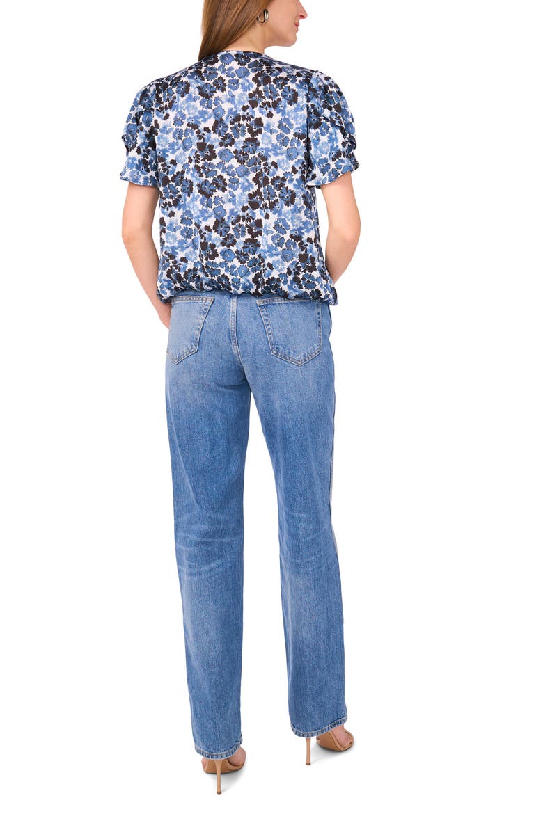 Floral Print Tulip Sleeve Wrap Top, Alternate, color, FRENCH BLUE