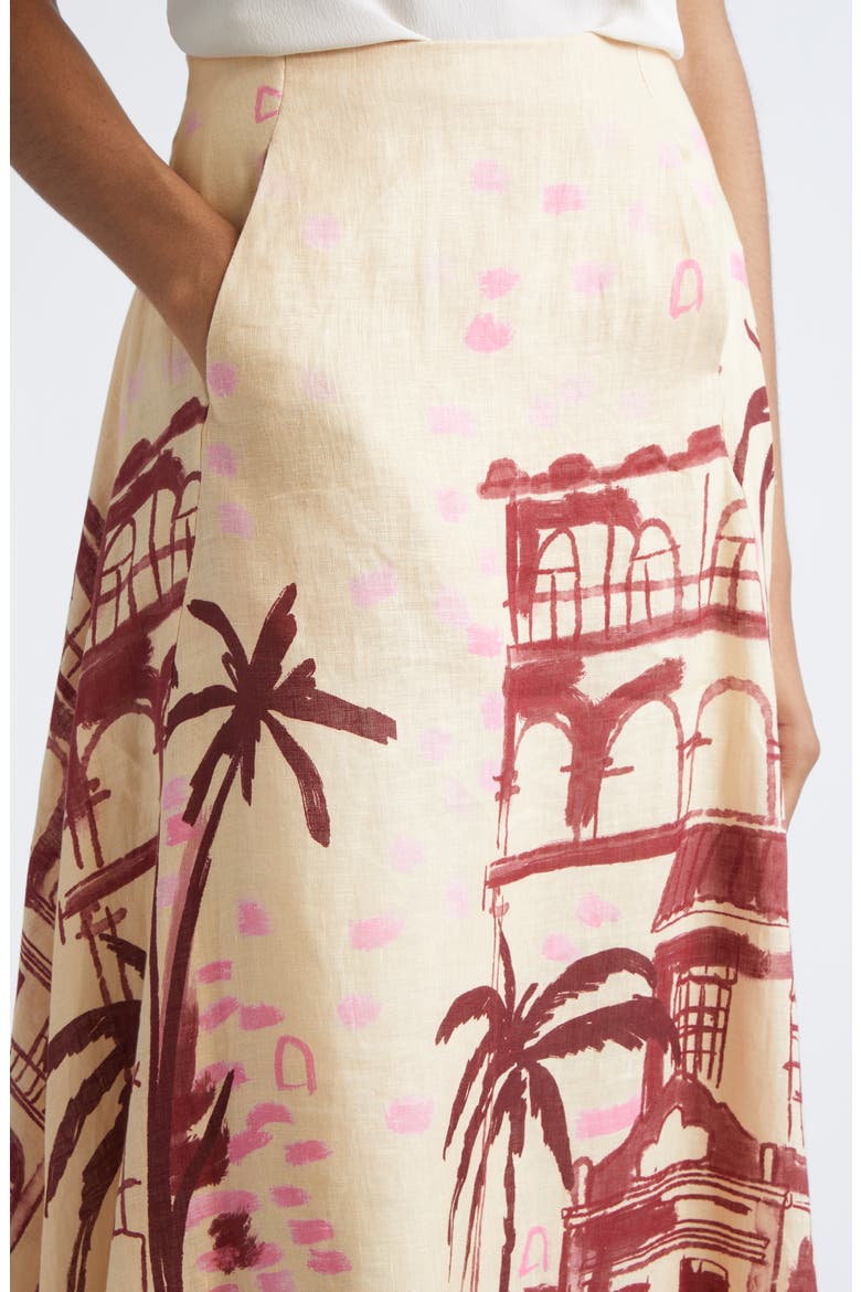 Steps of Joy Tropical Print A-Line Linen Skirt, Alternate, color, ECRU / WINE