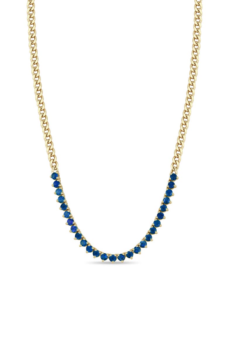 Blue Sapphire Tennis Necklace, Main, color, YELLOW GOLD