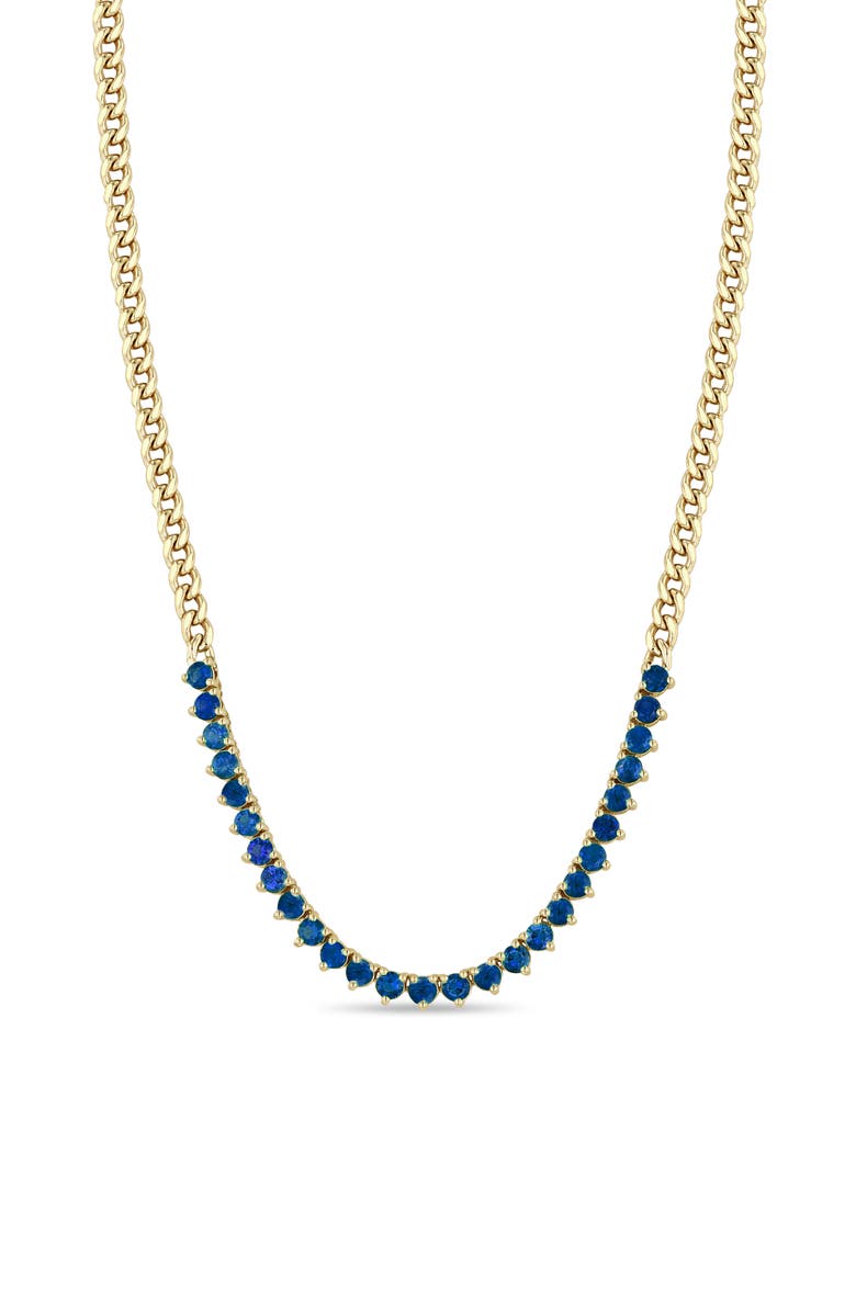Zoë Chicco Blue Sapphire Tennis Necklace, Main, color, Yellow Gold