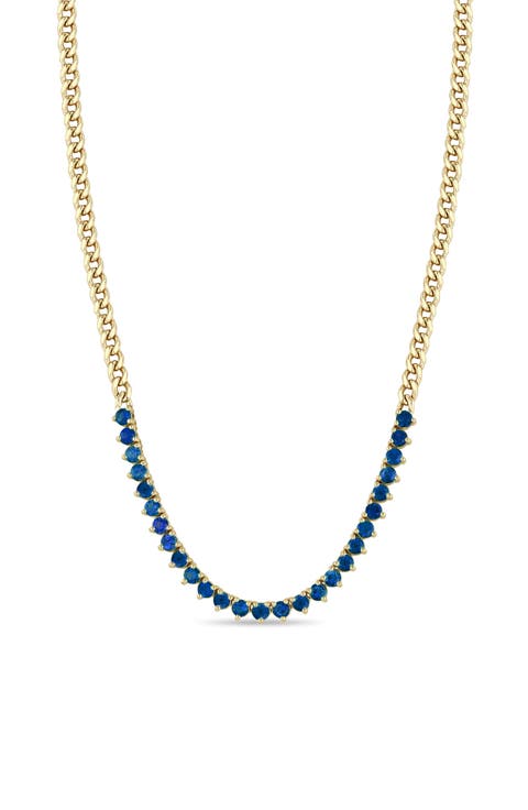 Blue Sapphire Tennis Necklace