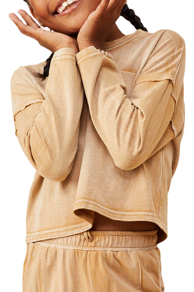 Kids' Washed Pocket Cotton Long Sleeve T-Shirt, Alternate, color, TAUPE