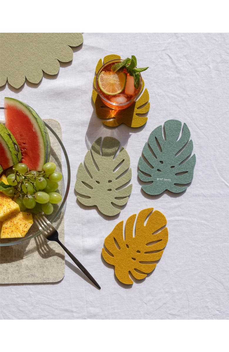 Graf Lantz Merino Wool Monstera Coaster Multi 4 Pack, Alternate, color, Jungle