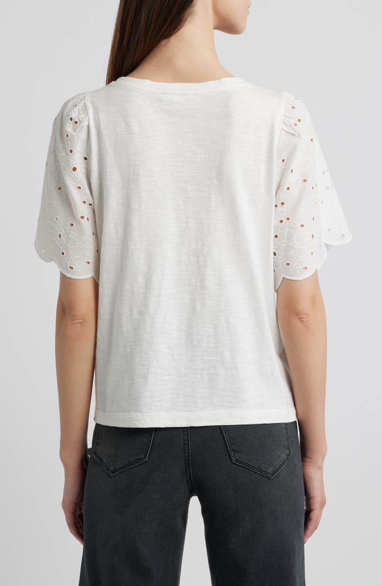 beachlunchlounge Percy Eyelet Sleeve Mixed Media Top, Alternate, color, Ivory