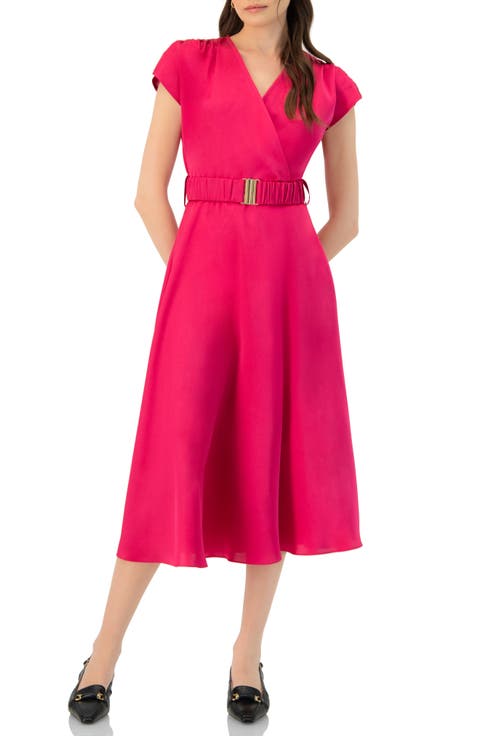 Sleeveless Midi Satin Dress with Belt