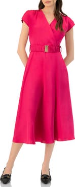 IVONNE Sleeveless Midi Satin Dress with Belt