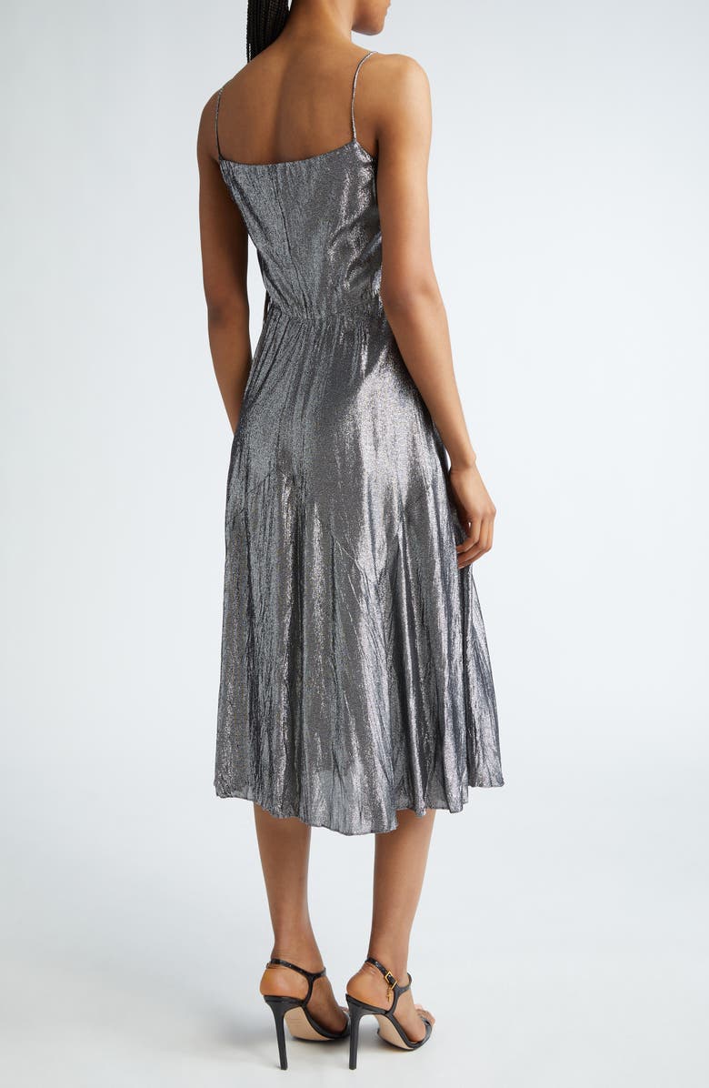 Michael Kors Collection Crushed Metallic Midi Cocktail Dress, Alternate, color, Gunmetal