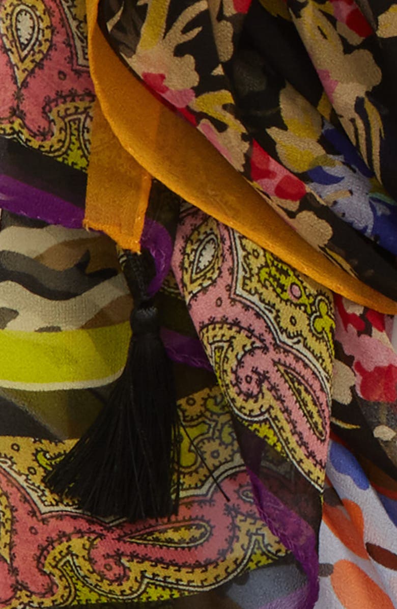 Etro Delhy Tassel Silk Scarf, Alternate, color,