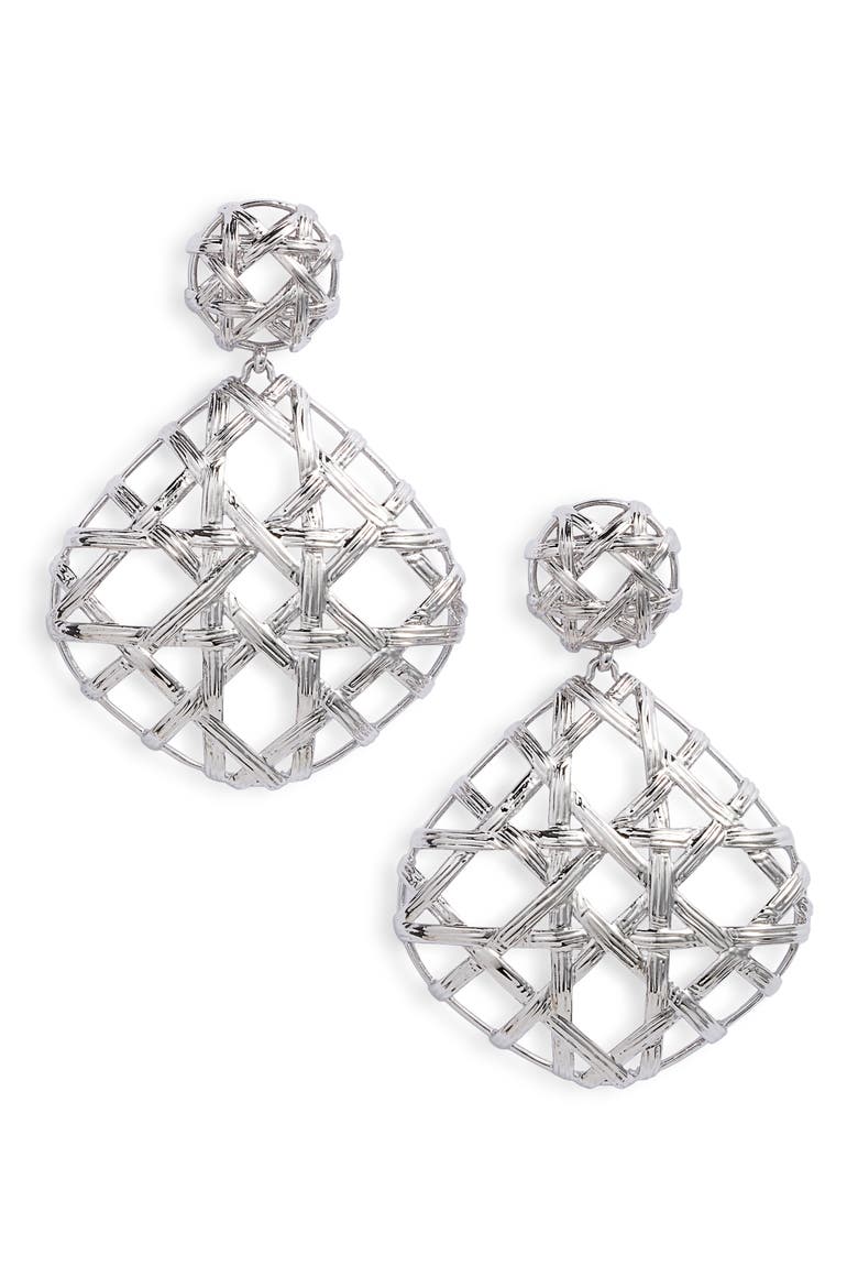 Natalie Drop Earrings, Main, color, RHODIUM METAL