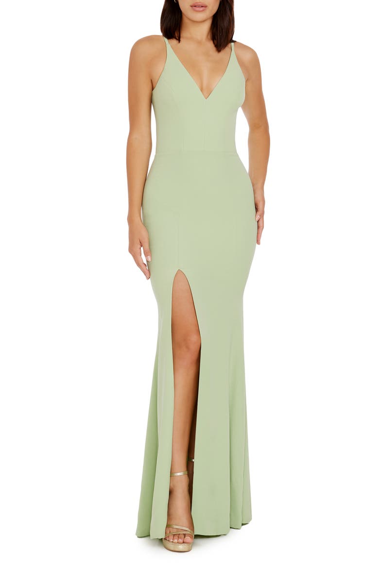 Iris Slit Crepe Gown, Main, color, SAGE