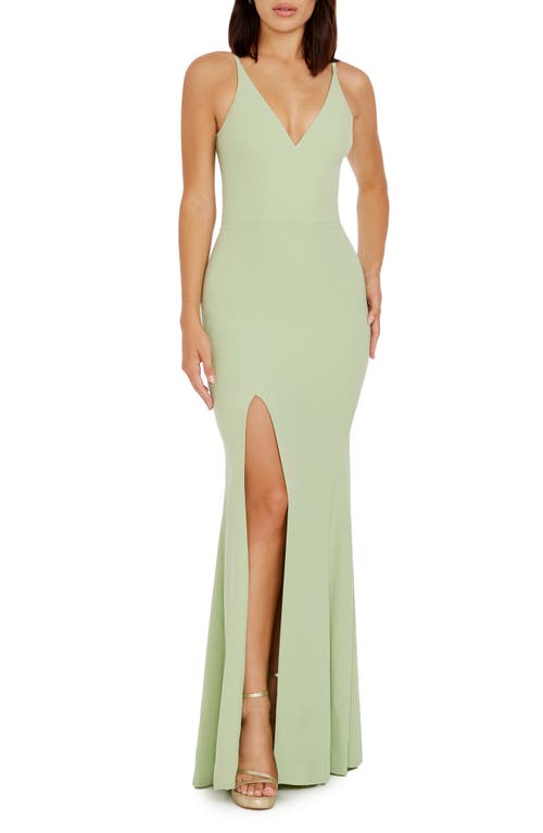 Dress The Population Iris Slit Crepe Gown In Sage