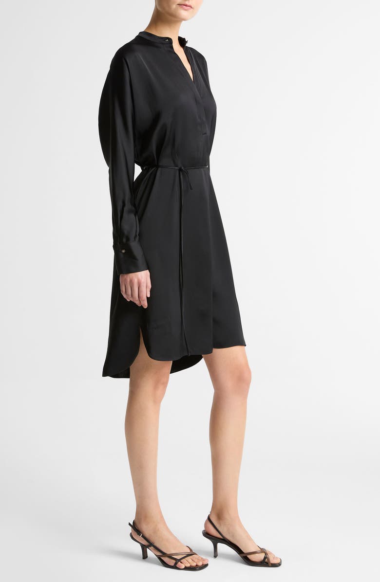 Vince Band Collar Long Sleeve Satin Dress, Alternate, color, Black