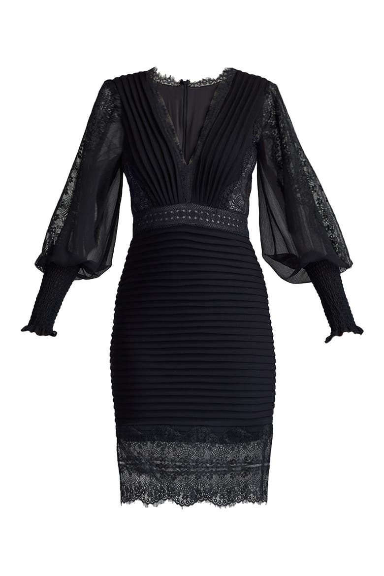 Lace Detail Long Sleeve Cocktail Dress, Alternate, color, BLACK