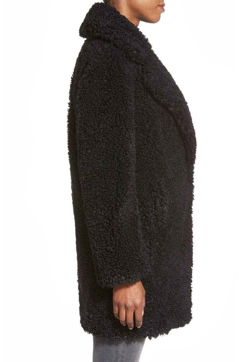 'Teddy Bear' Notch Collar Reversible Faux Fur Coat, Alternate, color, BLACK