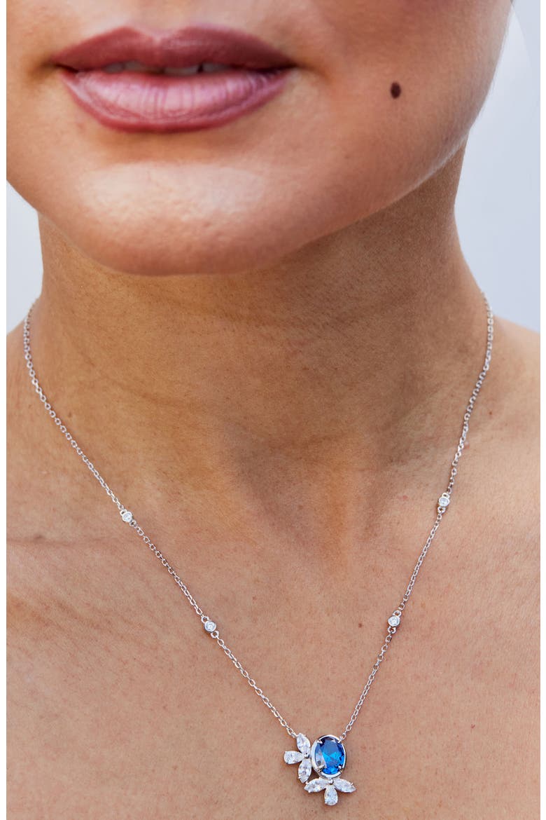 Cubic Zirconia Cluster Oval Pendant Necklace, Alternate, color, SAPPHIRE BLUE