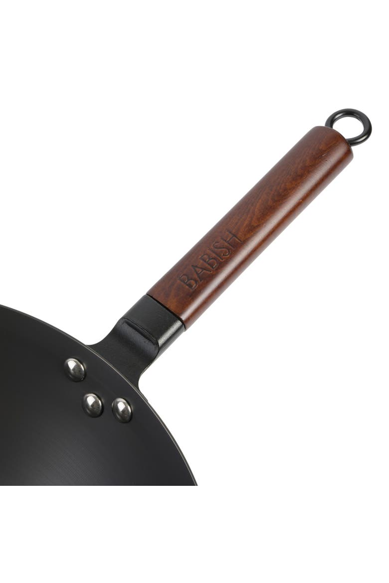 Pre-Seasoned Carbon Steel Flat Bottom Wok, Alternate, color, Black